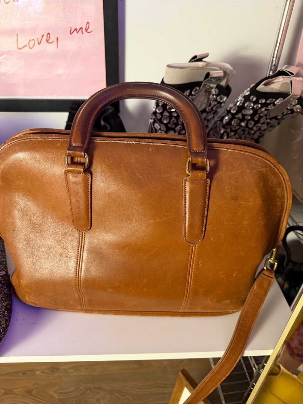 COACH VINTAGE UNISEX BAXTER TOTE/Briefcase purse or crossbody British Tan EUC